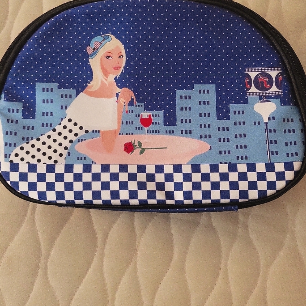 Toiletry Bag. Indigo with graphic